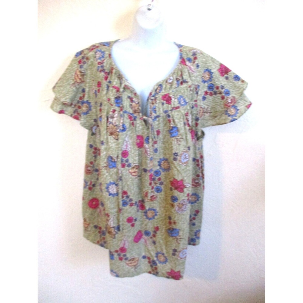 Lane Bryant Layered Cap Sleeve Tie Front Blouse Size 20 Floral